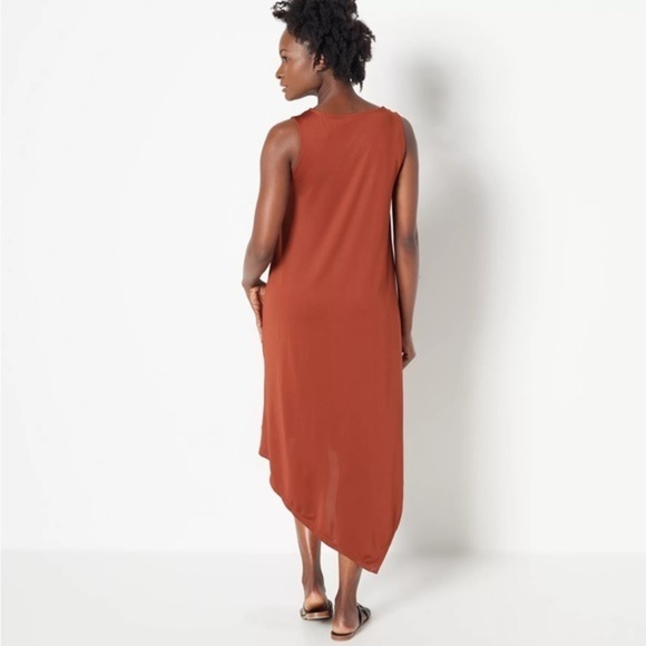 Cuddl Duds stretchy, brandy brown sleeveless dress with v ruffled layer size L - Picture 2 of 5